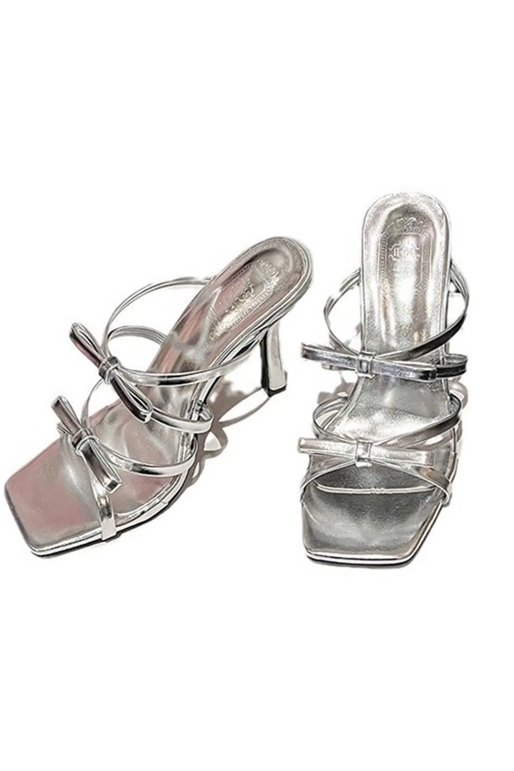 Double Bow Detail Strappy Square Toe Stiletto Mules sold by Floralkini