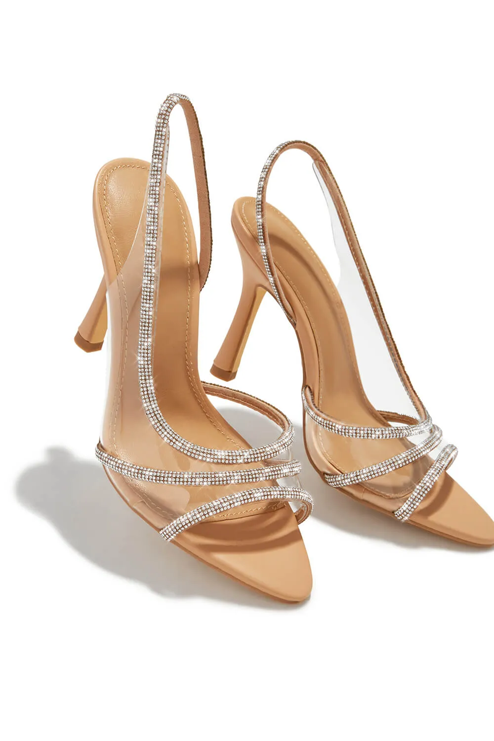 Embellished Diamante Strap Slingback High Heels - Nude sold by Floralkini product image thumbnail 4