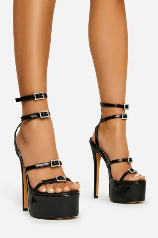 Patent Strappy Diamante Buckle Statement Platform High Heel sold by Floralkini