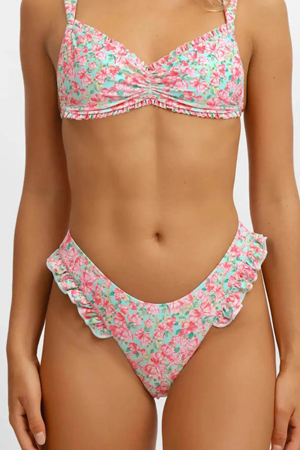 Floral Print Ruffle Scrunched Bandeau Bikini Set sold by Floralkini