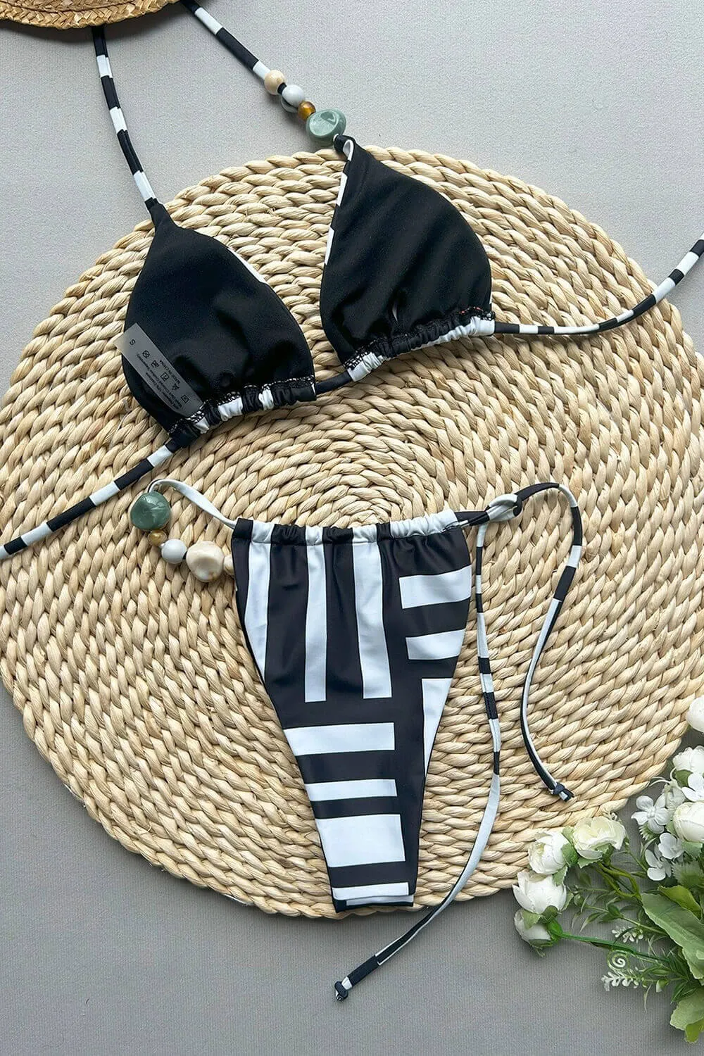 Linocut String Triangle Tie Side Bikini Set With Beaded Detailing sold by Floralkini product image thumbnail 5