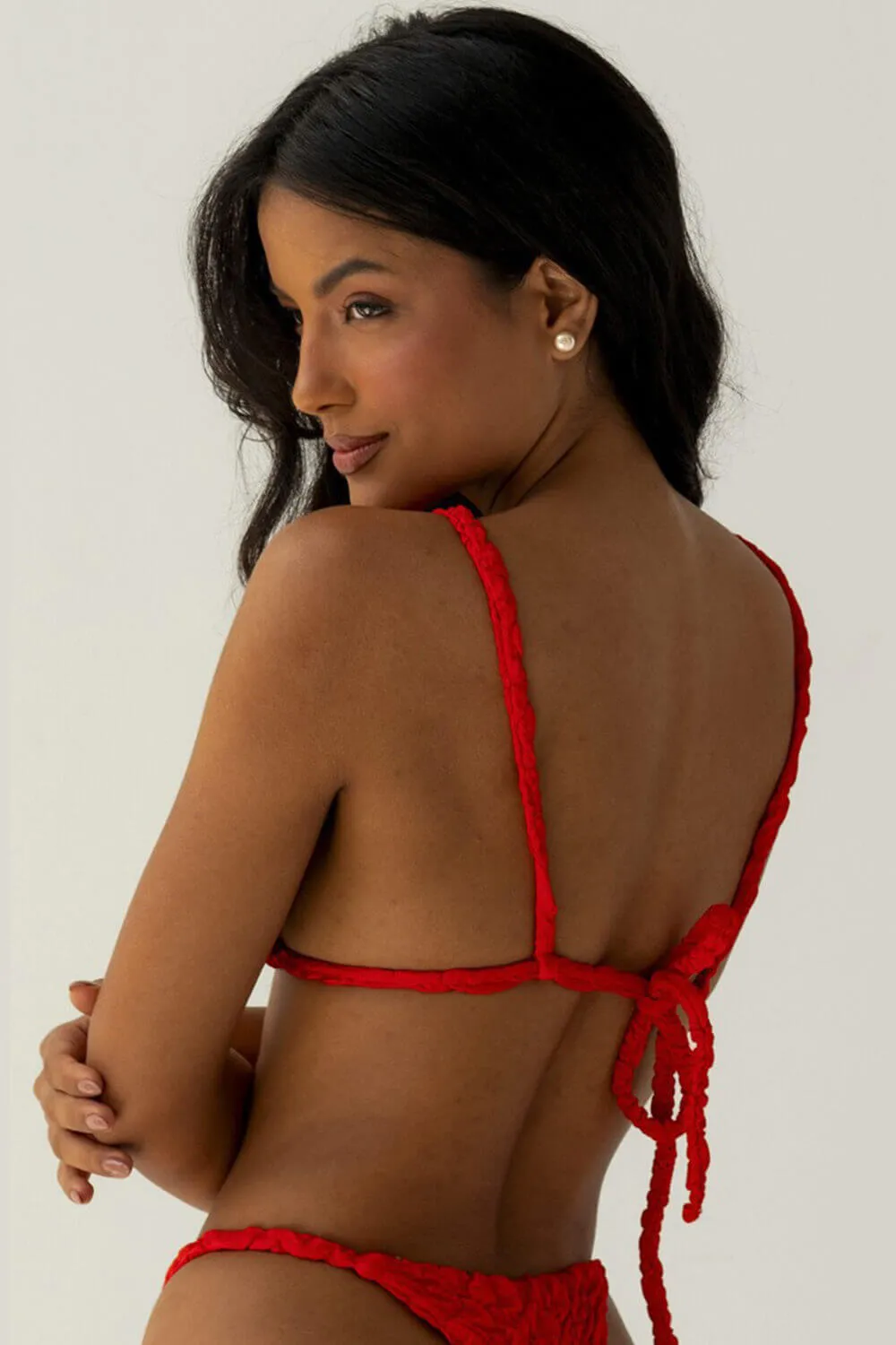 Textured Triangle Bikini Set With Gold Hardware Details & Short Sarong Skirt sold by Floralkini product image thumbnail 4