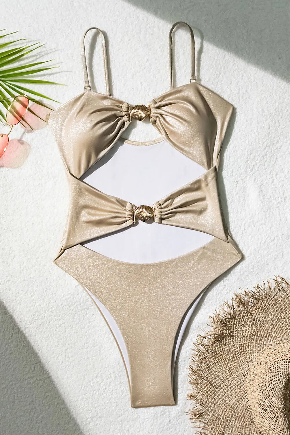 Shine Cut Out Strapless One Piece Swimsuit With Gold Shell Hardware Detail sold by Floralkini product image thumbnail 4