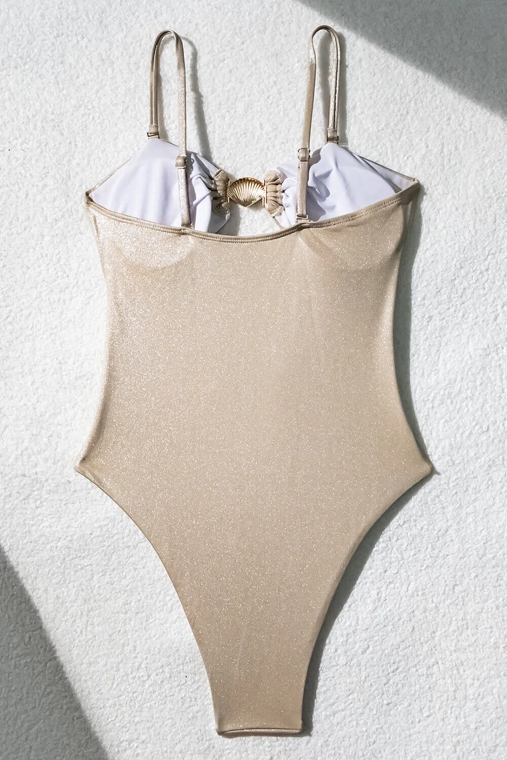 Shine Cut Out Strapless One Piece Swimsuit With Gold Shell Hardware Detail sold by Floralkini product image thumbnail 5
