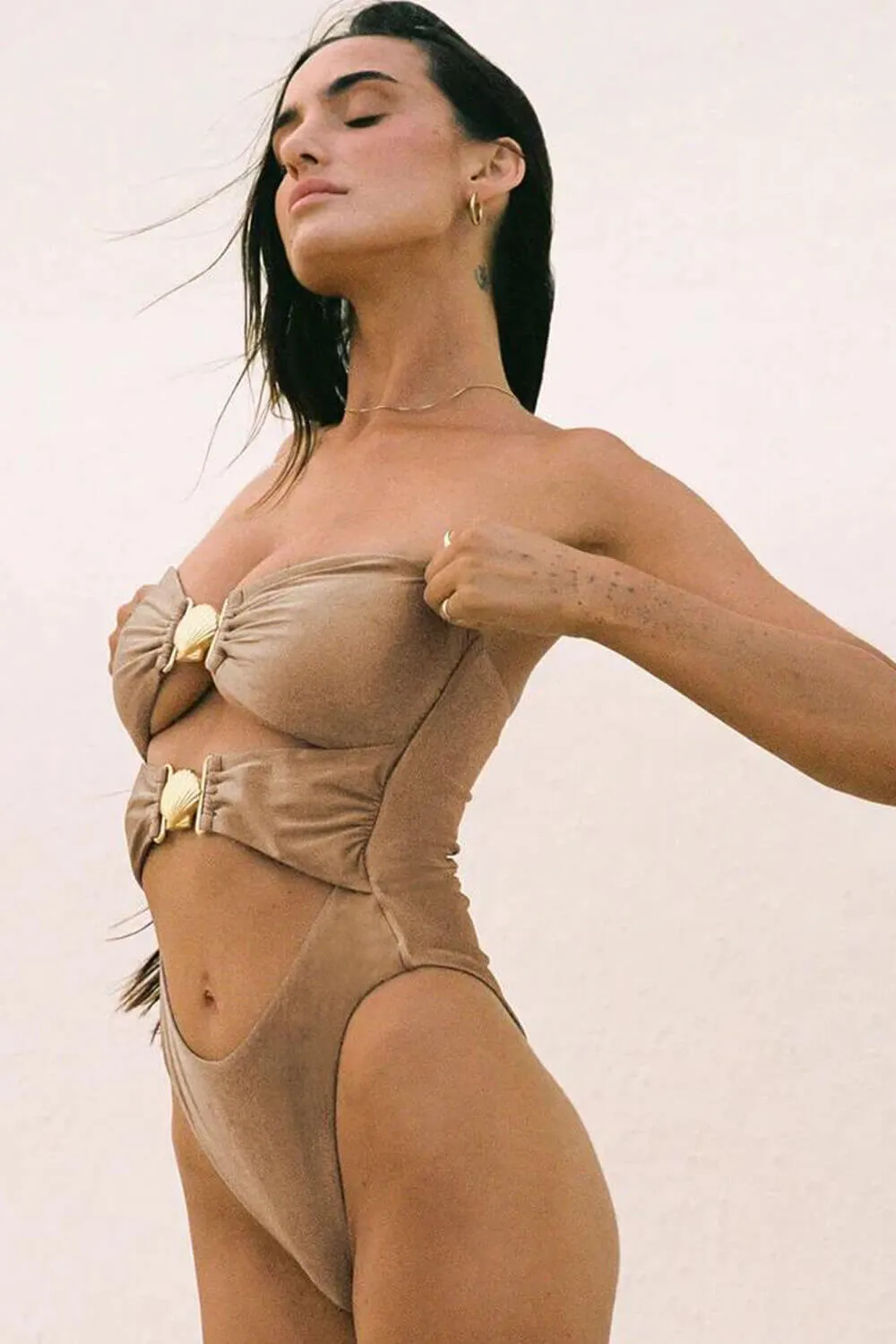Shine Cut Out Strapless One Piece Swimsuit With Gold Shell Hardware Detail sold by Floralkini product image thumbnail 2