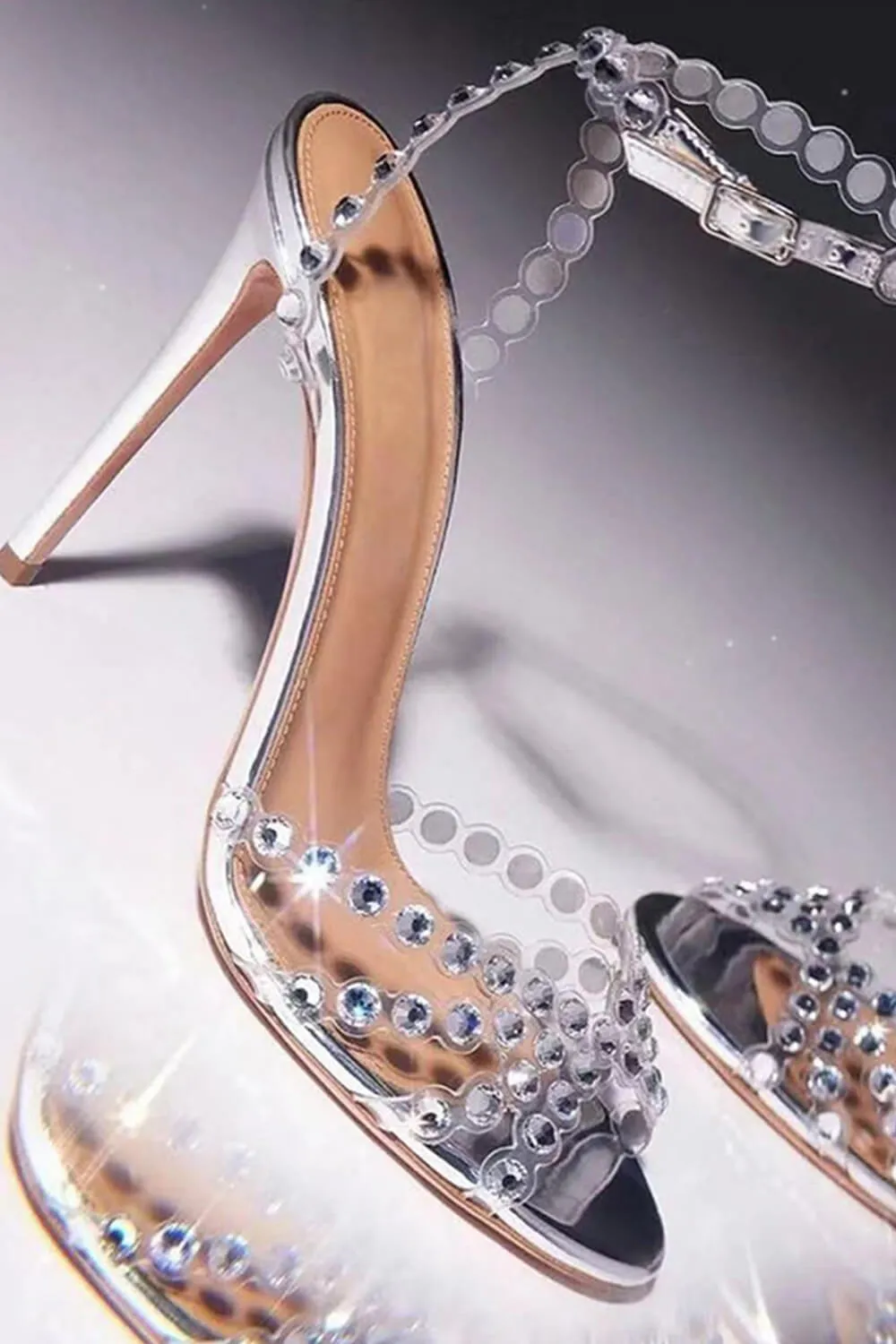 Transparent Pvc Crystal Embellished Open Toe Stiletto Heel sold by Floralkini product image thumbnail 3