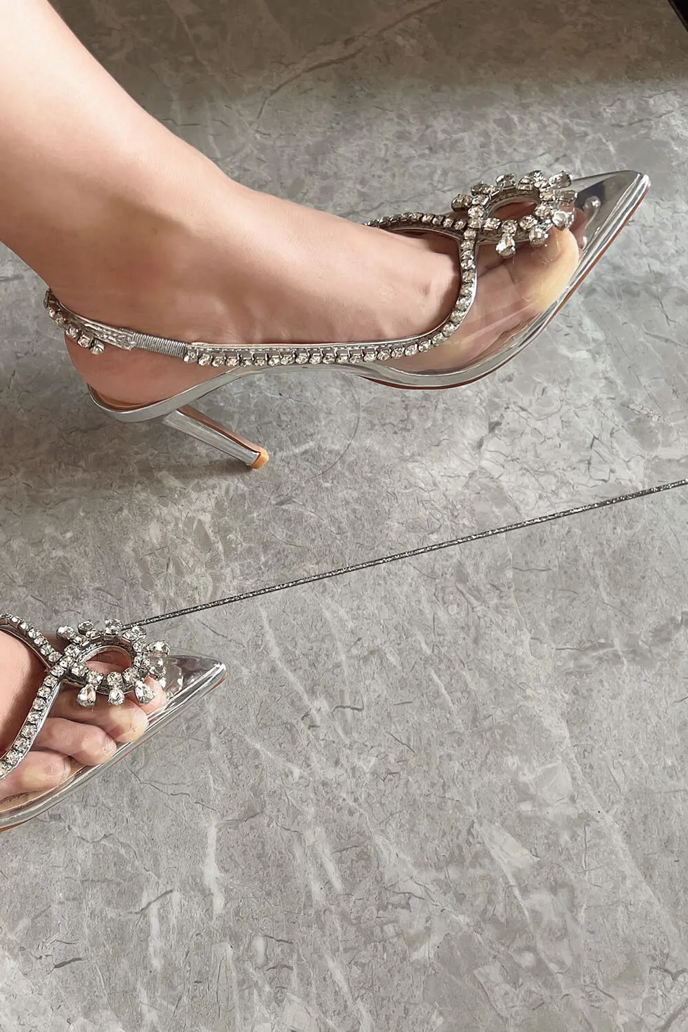 Transparent Crystal Embellished Pvc Slingback Pump Heels sold by Floralkini