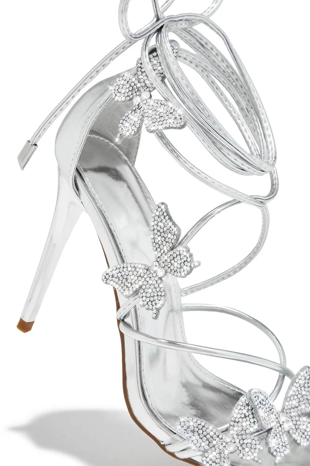 Crystal-Embellished Butterfly Lace Up Pointed Toe Stiletto Sandals sold by Floralkini product image thumbnail 4