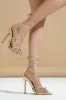 Crystal-Embellished Butterfly Lace Up Pointed Toe Stiletto Sandals sold by Floralkini