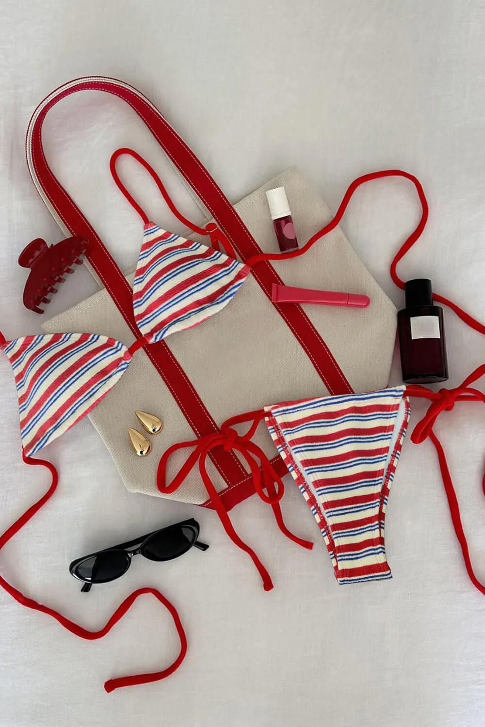 Stripe Print Terry Triangle Halter Tie Side Bikini Set sold by Floralkini product image thumbnail 3