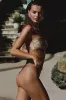Bandeau High Rise Bikini Set With Gold Shell Hardware Detail - Champagne sold by Floralkini