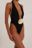 Rosette Deep V Halter One Piece Swimsuit - Black sold by Floralkini
