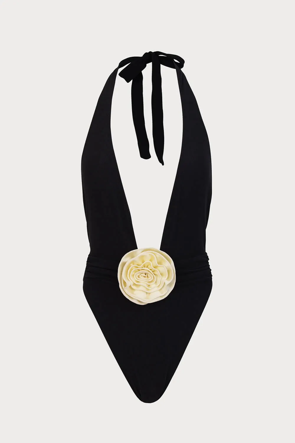 Rosette Deep V Halter One Piece Swimsuit - Black sold by Floralkini product image thumbnail 5