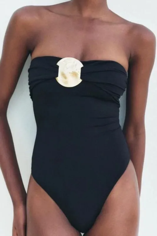 Strapless One Piece Swimsuit With Metal Gold Details sold by Floralkini