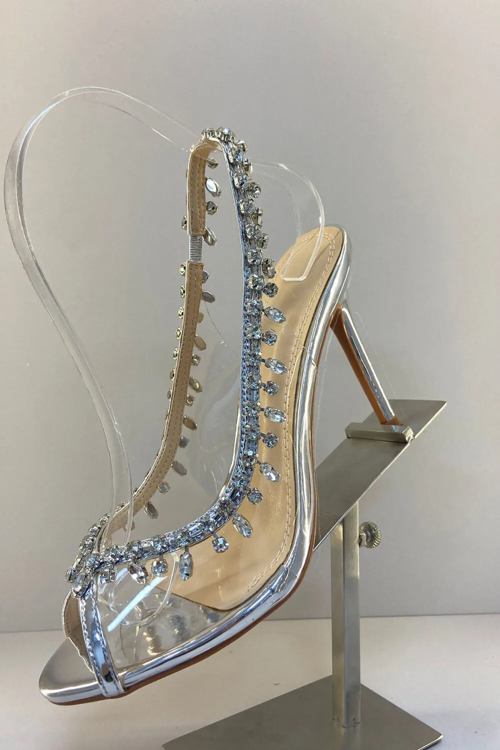 Transparent Crystal Embellished Pvc Open Toe Slingback Pump Heels sold by Floralkini product image thumbnail 4