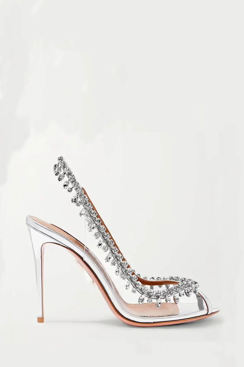 Transparent Crystal Embellished Pvc Open Toe Slingback Pump Heels sold by Floralkini product image thumbnail 5