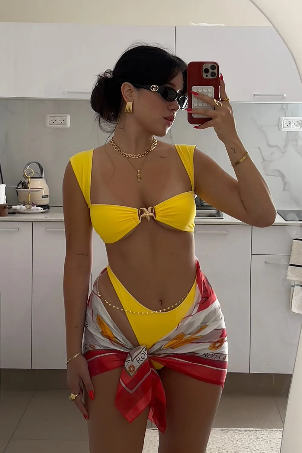 Seastar Embellished High Cut Bikini Set - Yellow sold by Floralkini