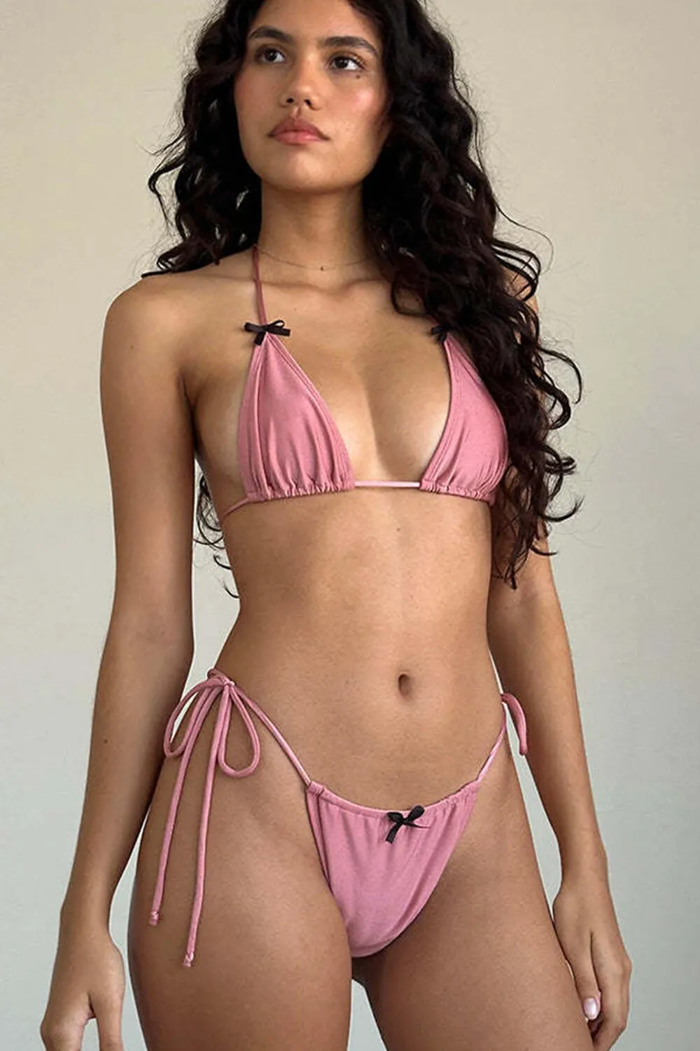 Contrast Triangle Halter Tie Side Bikini Set With Bows Detailing sold by Floralkini product image thumbnail 5