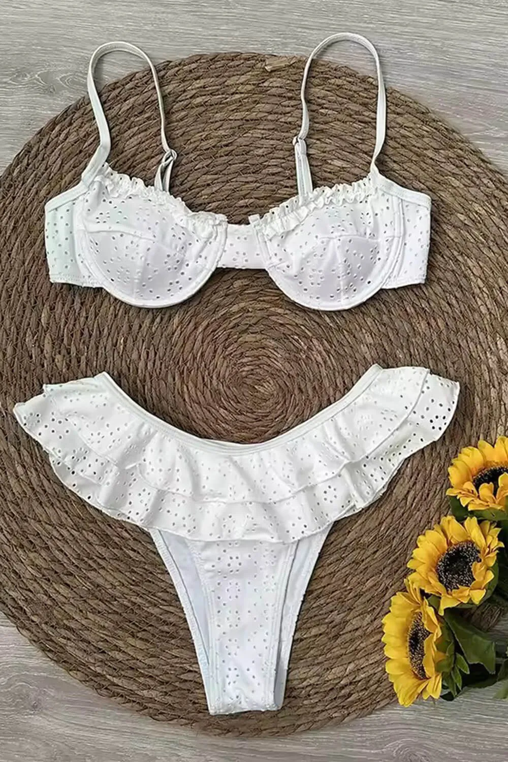 White Embroidered Underwire Ruffle Bikini Set sold by Floralkini product image thumbnail 5