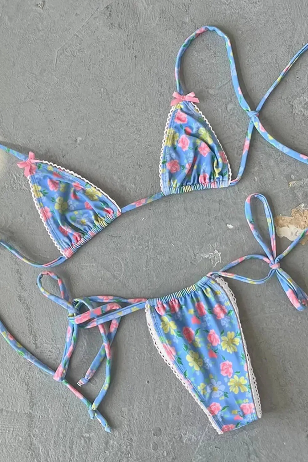 Floral Print Triangle Halter Tie Side Bikini Set With Bows Detailing sold by Floralkini product image thumbnail 3