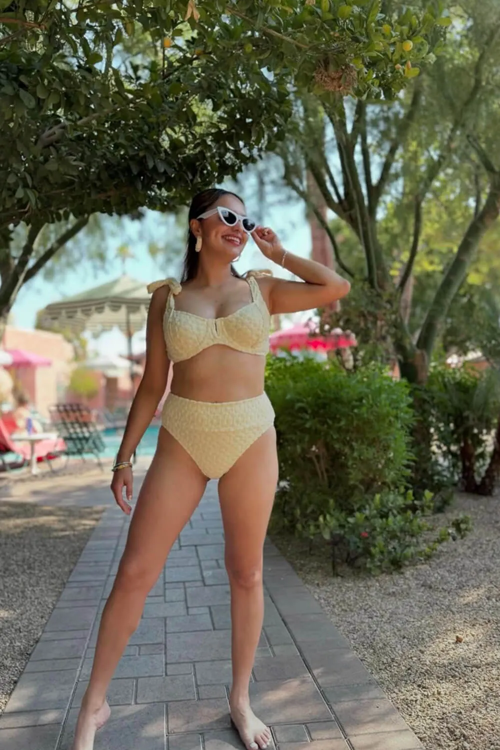 Floral Terry Towel Tie Shoulder High Waisted Bikini Set sold by Floralkini