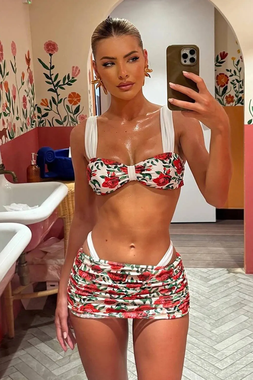 Floral Print Two Toned Ruched Knot Detail Bikini Set sold by Floralkini product image thumbnail 3