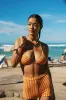 Striped Print Terry Triangle Bikini Top And High Waisted Boyshorts sold by Floralkini