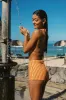 Striped Print Terry Triangle Bikini Top And High Waisted Boyshorts sold by Floralkini