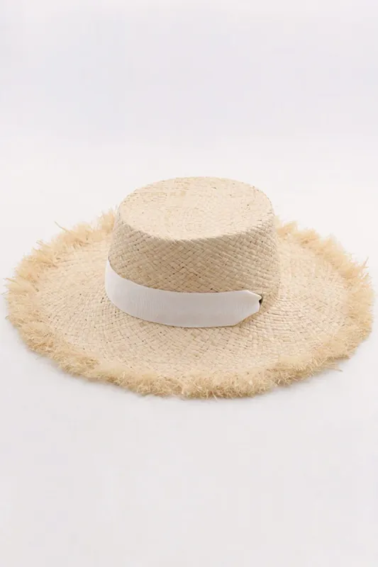 Raffia Straw Boater With White Chin Tie sold by Floralkini
