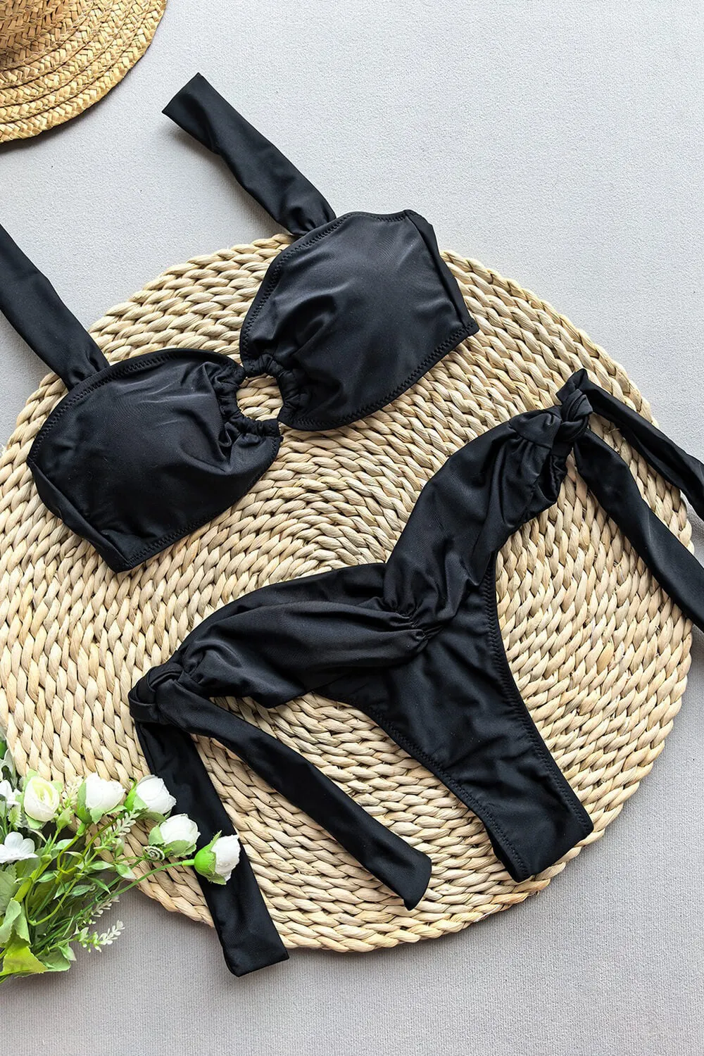 Black O-Ring Front Tie Side Bikini Set sold by Floralkini product image thumbnail 4