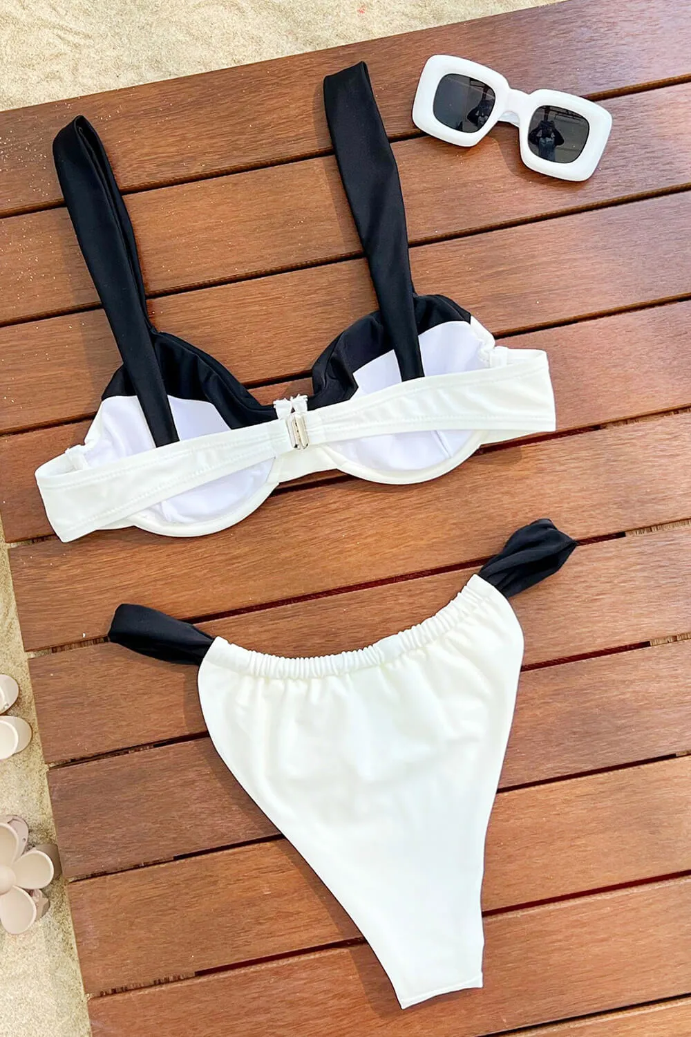 Black & White Two-Tone Balconette Underwire Ruched Bikini Set sold by Floralkini product image thumbnail 4