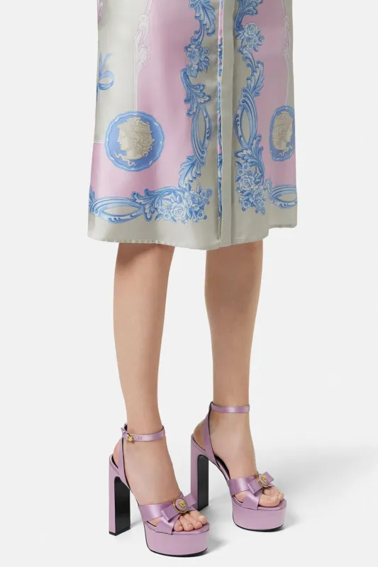 Ribbon Satin Open Square Toe Platform Block Heels sold by Floralkini