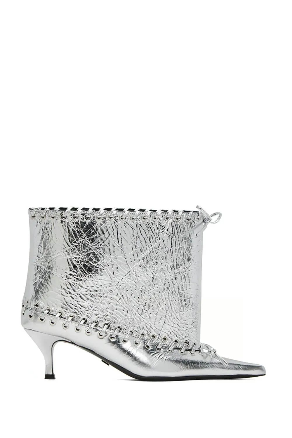 Metallic Pointed Toe Ankle Stiletto Boots With Lacing Details sold by Floralkini product image thumbnail 4