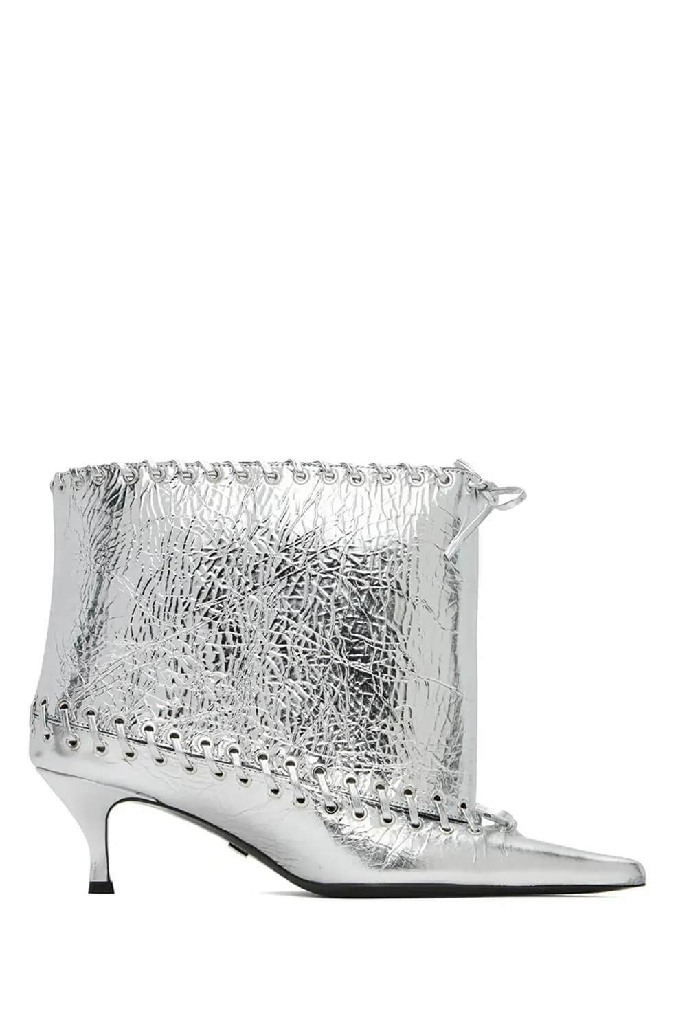 Metallic Pointed Toe Ankle Stiletto Boots With Lacing Details sold by Floralkini product image thumbnail 2