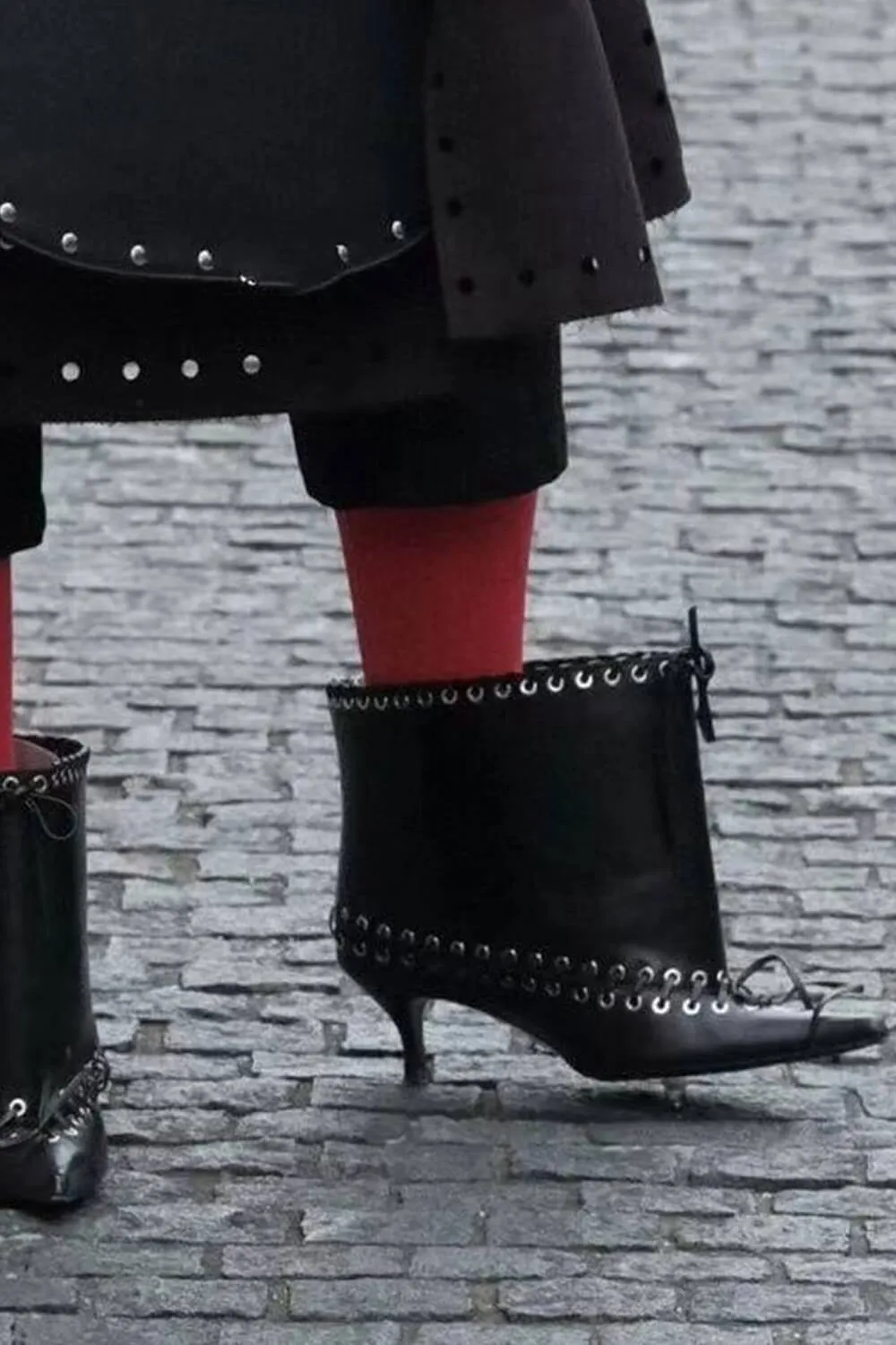 Faux Leather Pointed Toe Ankle Stiletto Boots With Lacing Details sold by Floralkini product image thumbnail 5