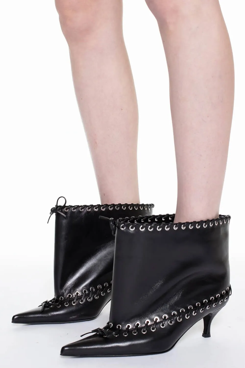 Faux Leather Pointed Toe Ankle Stiletto Boots With Lacing Details sold by Floralkini product image thumbnail 2