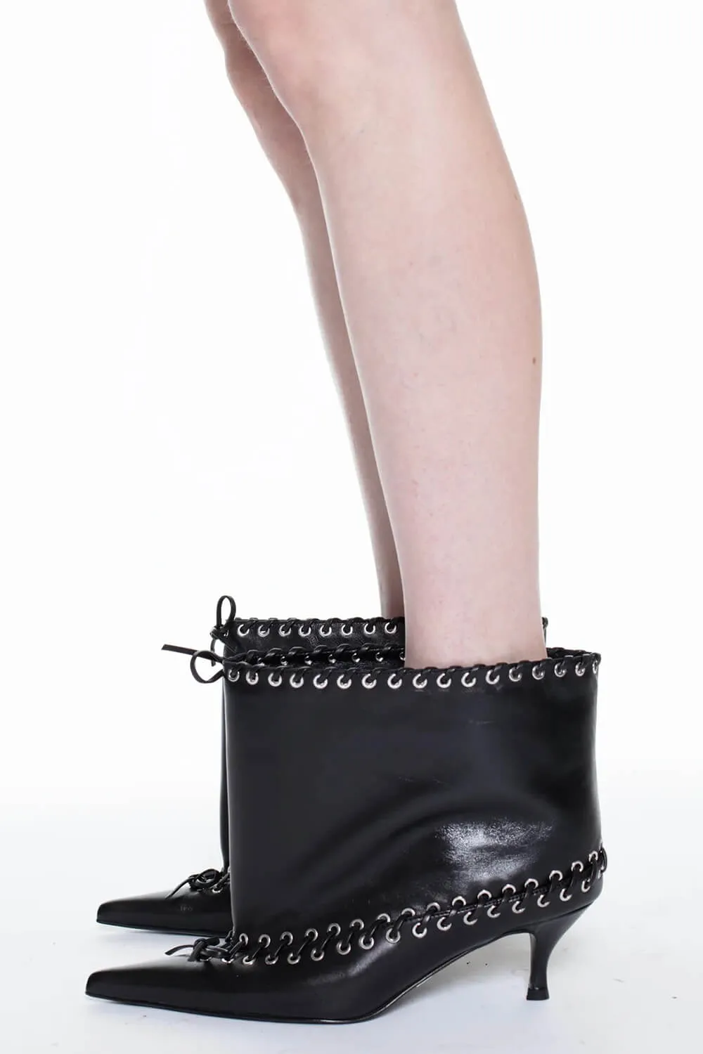 Faux Leather Pointed Toe Ankle Stiletto Boots With Lacing Details sold by Floralkini product image thumbnail 3