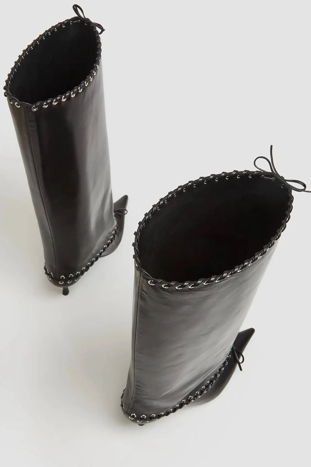 Faux Leather Pointed Toe Laced Eyelet Knee High Boots sold by Floralkini product image thumbnail 5