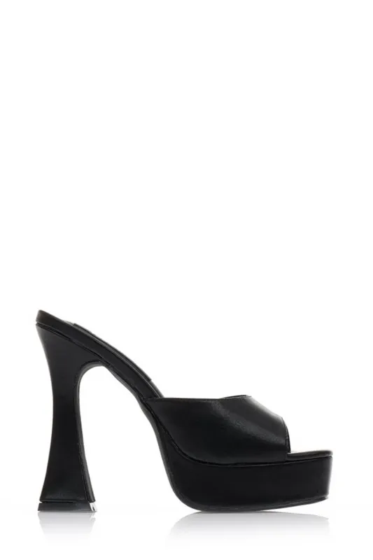 Faux Leather Open Square Toe Platform Block Heeled Mule Sandals sold by Floralkini