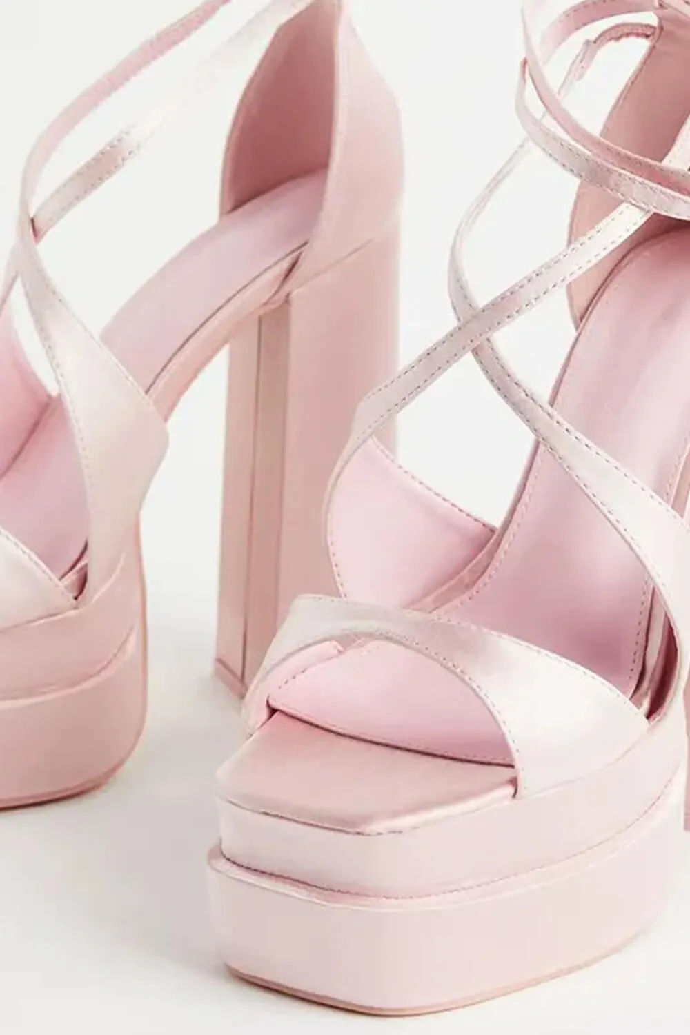 Satin Strappy Square Open Toe Double Platform Block Heeled Sandals sold by Floralkini product image thumbnail 5