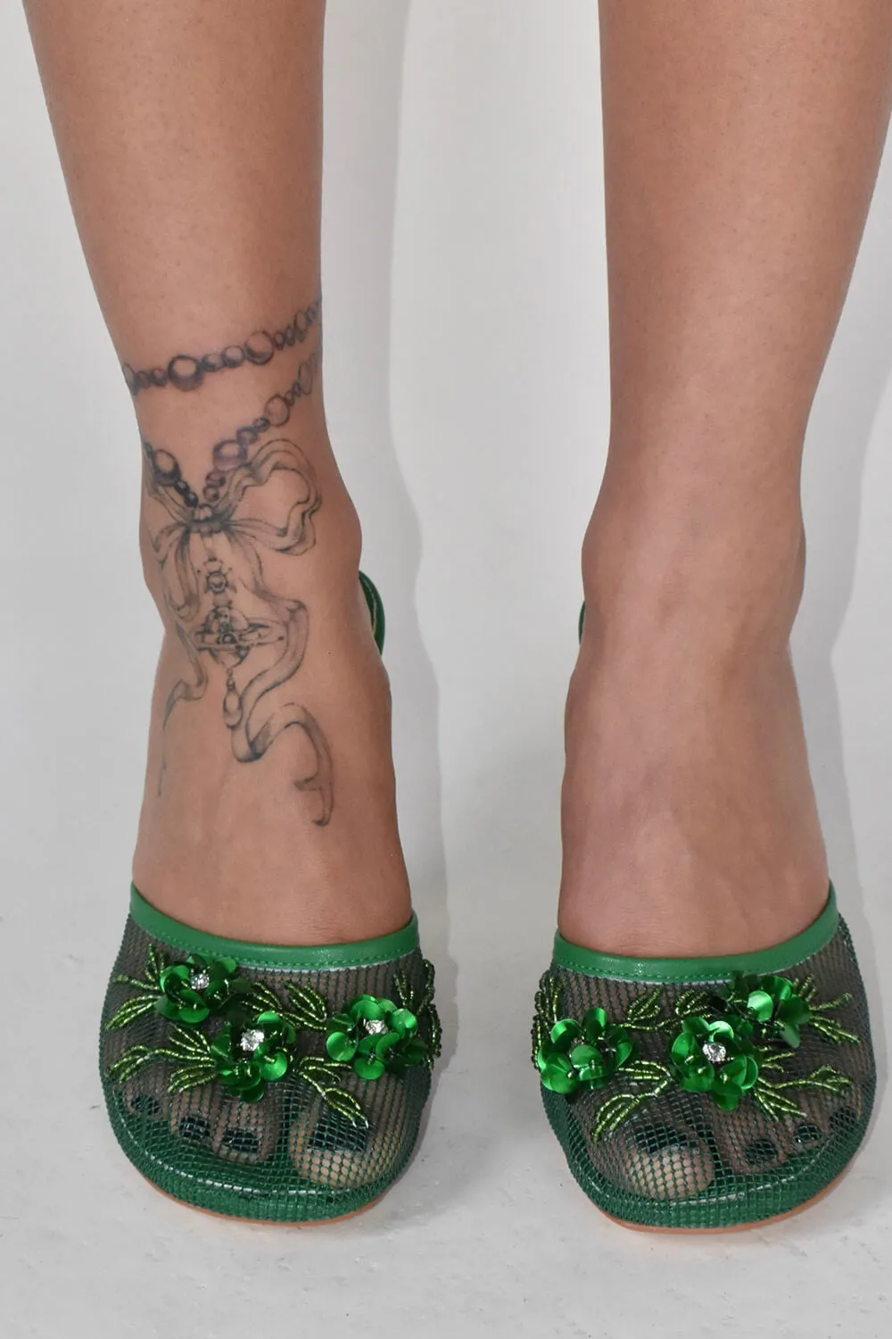 Floral Embellished Mesh Pyramid Wedge Mule Sandals sold by Floralkini product image thumbnail 3