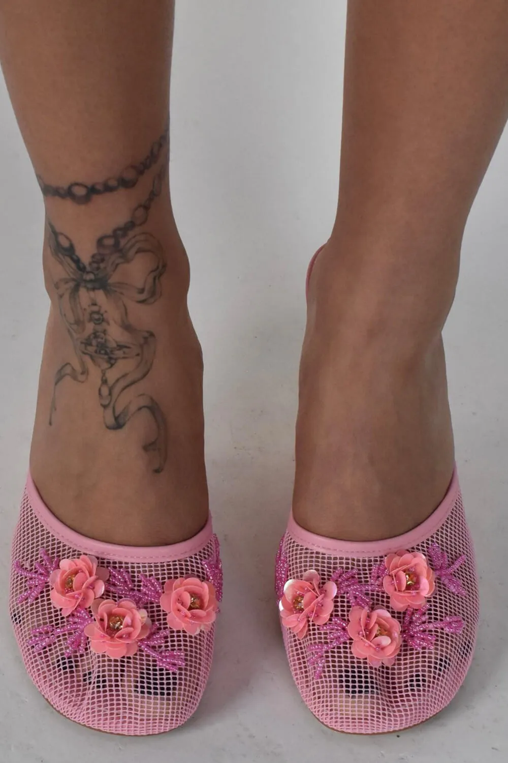 Floral Embellished Mesh Pyramid Wedge Mule Sandals sold by Floralkini product image thumbnail 4