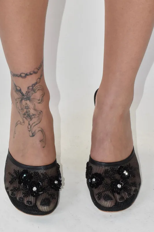 Floral Embellished Mesh Pyramid Wedge Mule Sandals sold by Floralkini