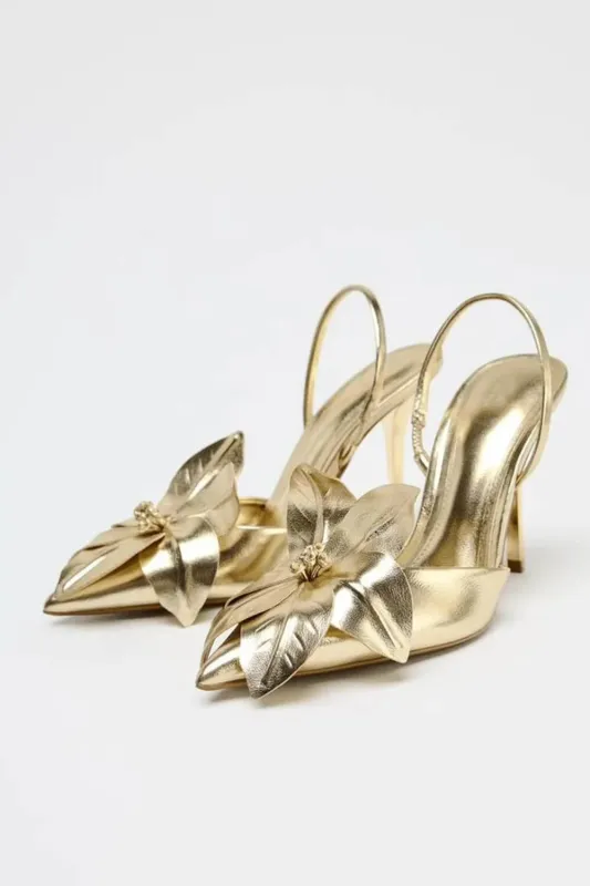 Flower Detail Slingback High Heeled Sandals sold by Floralkini