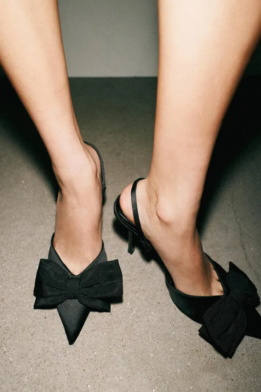 Bow Satin Pointed Toe Slingback Stiletto Heels sold by Floralkini