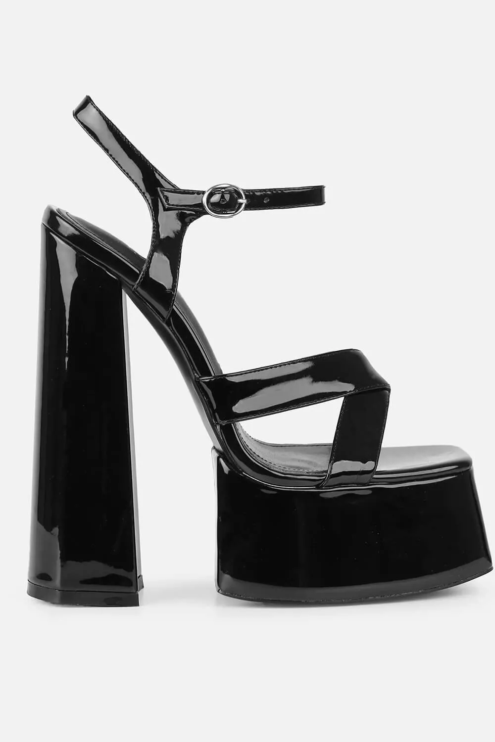 Patent Square Open Toe Platform Block Heeled Sandals sold by Floralkini product image thumbnail 2