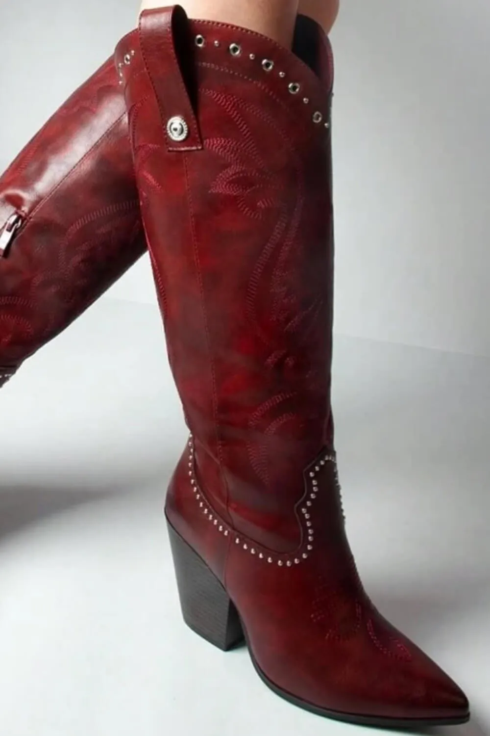 Studded Detail Western Cowgirl Knee High Boots sold by Floralkini product image thumbnail 5