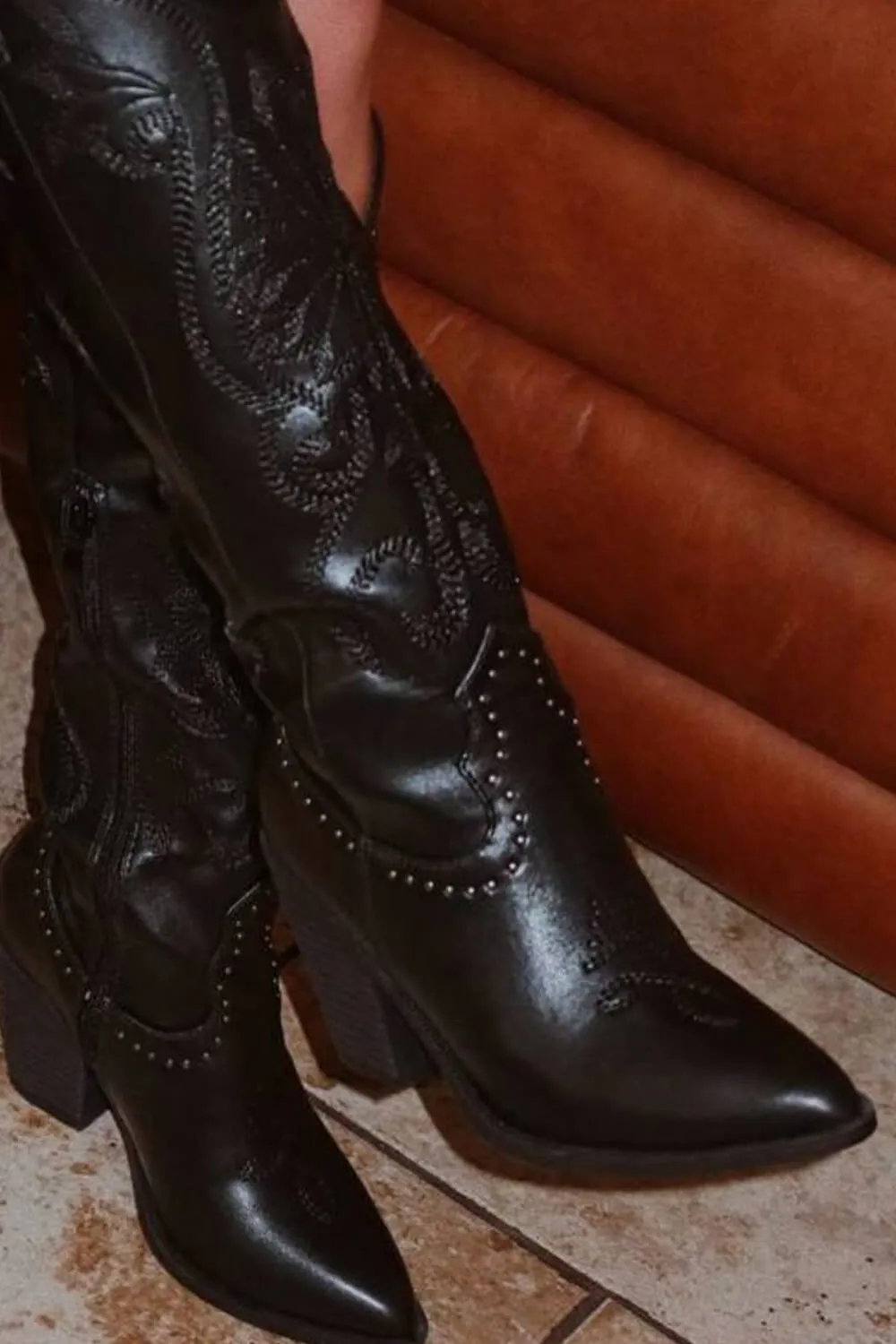 Studded Detail Western Cowgirl Knee High Boots sold by Floralkini product image thumbnail 4
