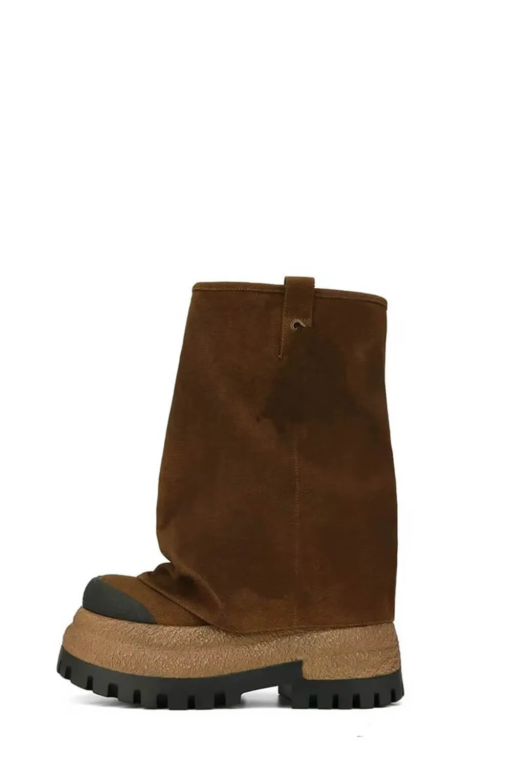 Faux Suede Fold Over Round Toe Chunky Platform Boots - Brown sold by Floralkini product image thumbnail 3
