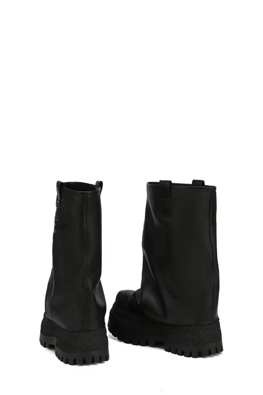 Faux Leather Fold Over Round Toe Chunky Platform Boots - Black sold by Floralkini product image thumbnail 2